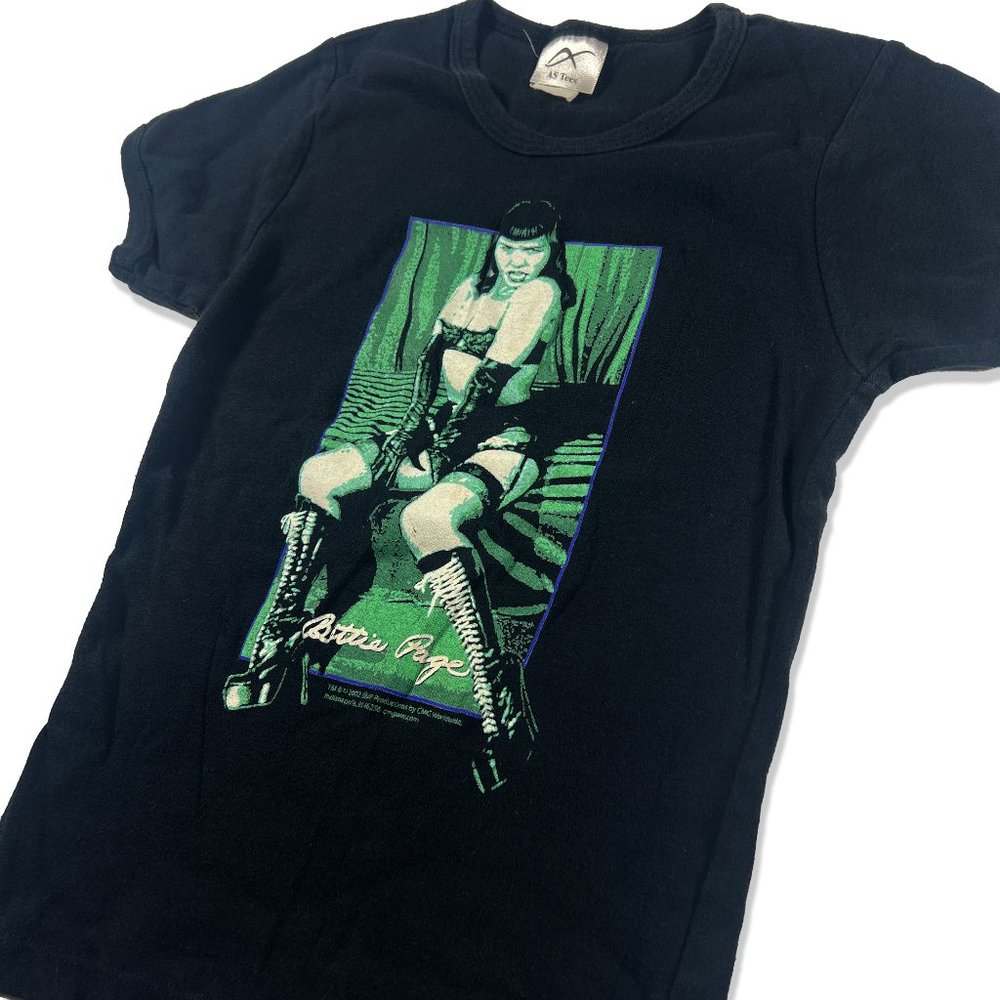 Bettie Page Pinup Girlie Tee, Black Stretch Boom Boom T-Shirt